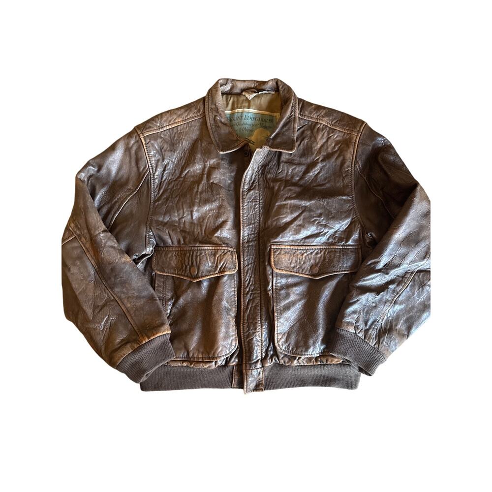 Vintage Aeropostale Size 44 L or XL 100% Brown Leather Full Zip Bomber Jacket